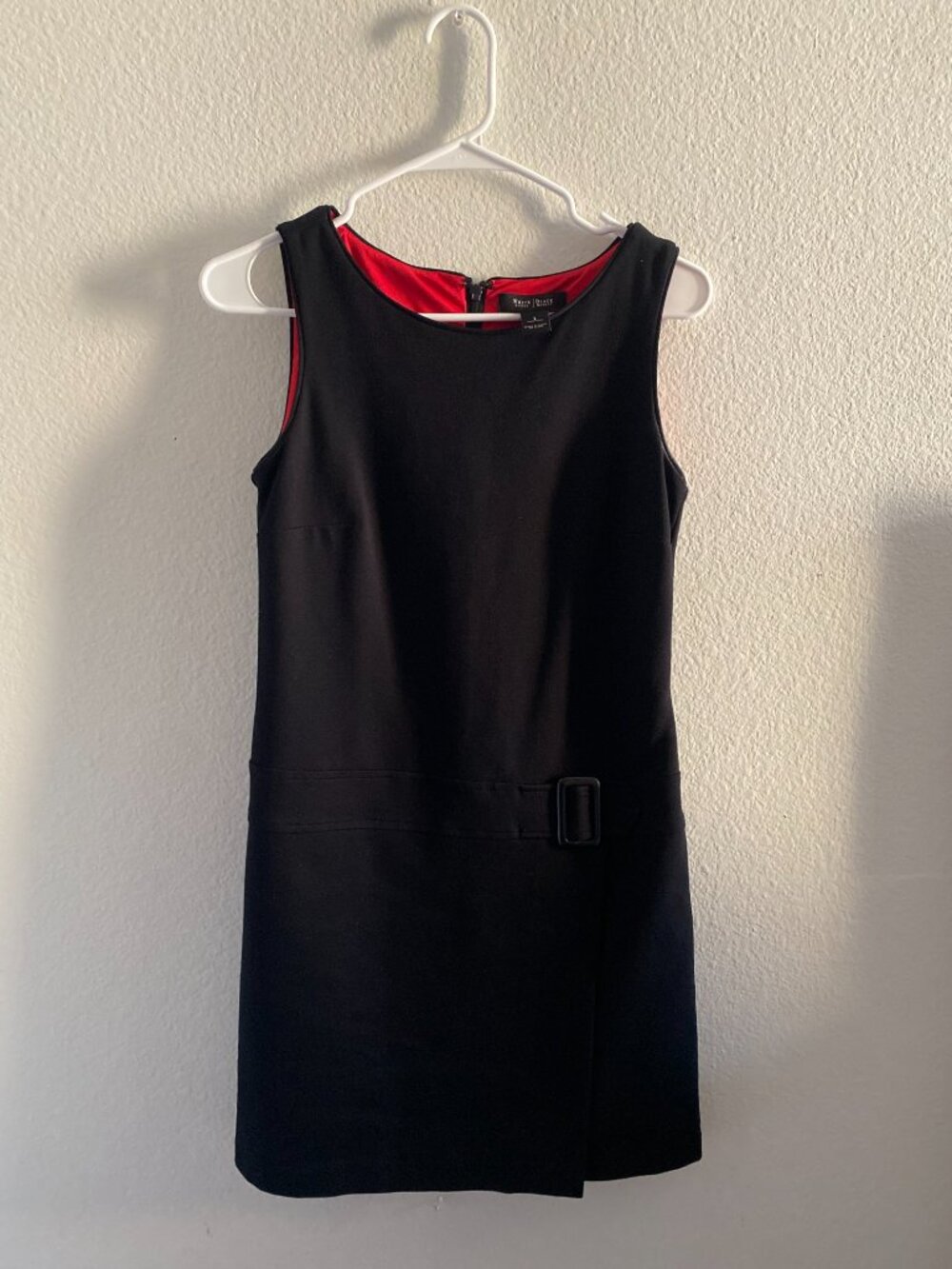 White House Black Market | Drop Waist Buckle Black Mini Dress